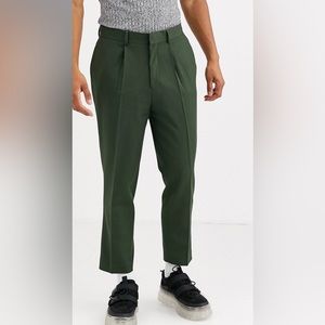 ASOS DESIGN tapered crop smart pants with pleats in ivy green (30x32)
